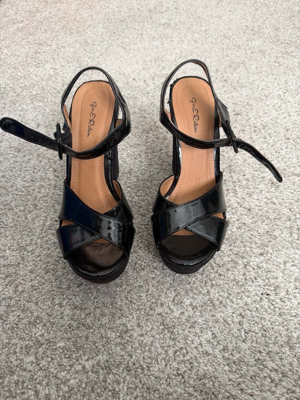 Gen E Ration Nikki 1 Black Ankle Strap Block Heel Sandals Size 37.5